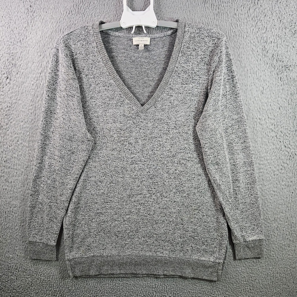 Lucky Brand Women's Marled Grey V Neck Sweater‎ Pullover Long Sleeve Size M